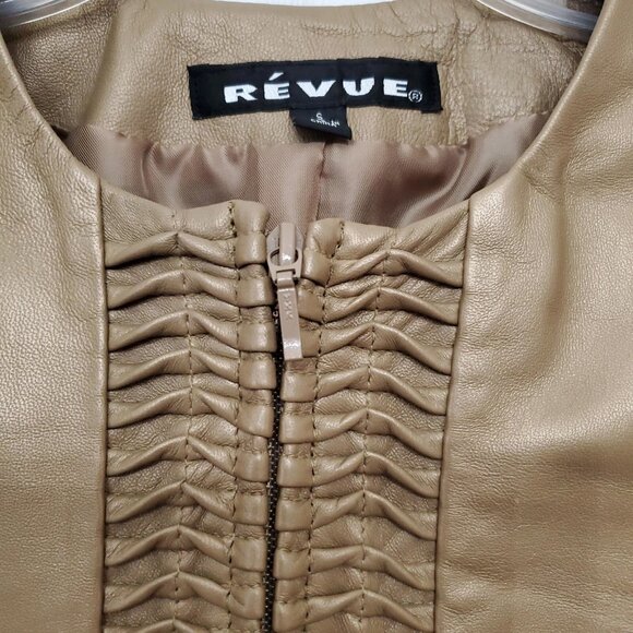 Revue Metallic Gold Lamb Skin Lined Full Zip Leather Jacket 90's Y2K Small - Picture 8 of 16